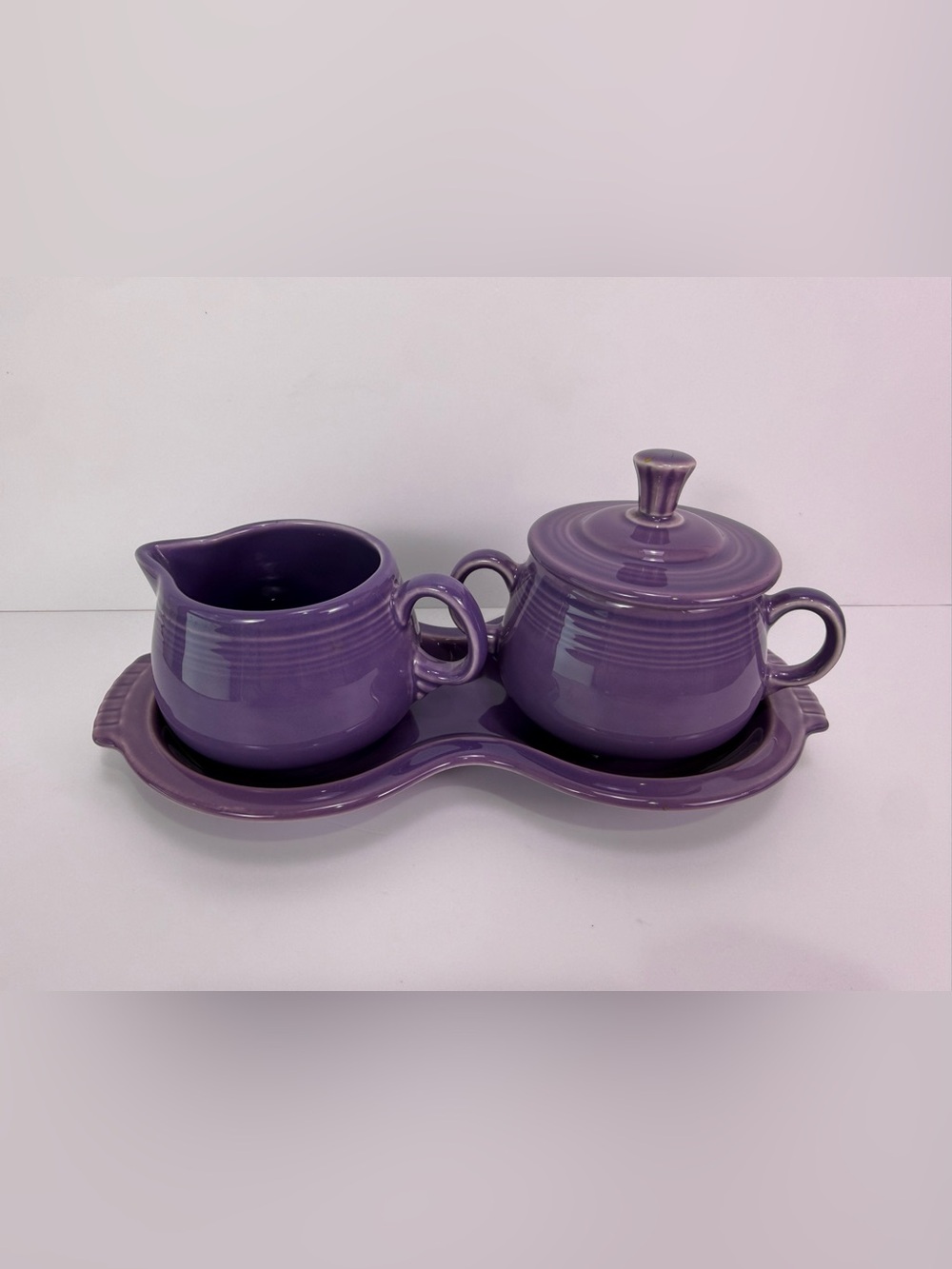 Vintage Fiesta Homer Laughlin Lilac Cream & Sugar Set w/ Tray Retired Rare